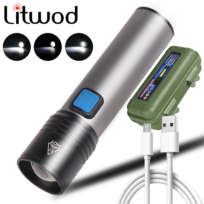 Zoomable 8000LM XM-L T6 Power Bank LED Flashlight Torch 3 Modes Switch Zoom Lens Built in Rechargeable Battery Camping Light