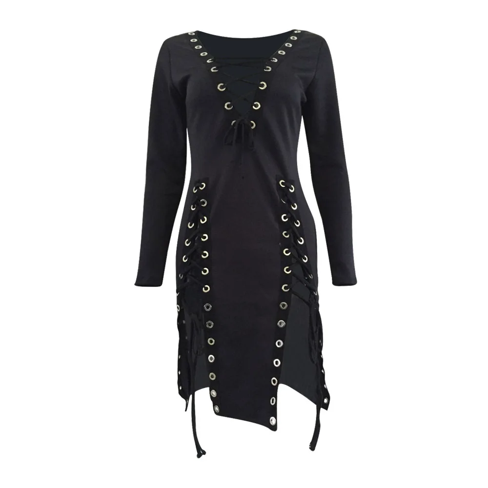Gothic Sexy Bodycon Dress Women Black 