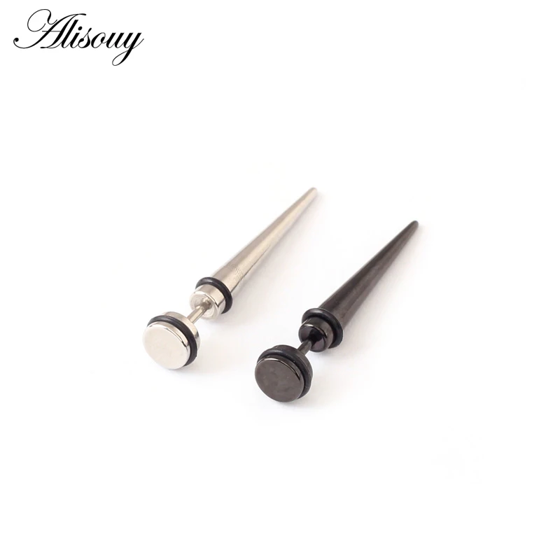 Alisouy Pair 316L Stainless steel HipHop Punk Sharp cone Spike Black Silver color tip Girls Boys Men or Women ear Stud earrings-animated-img