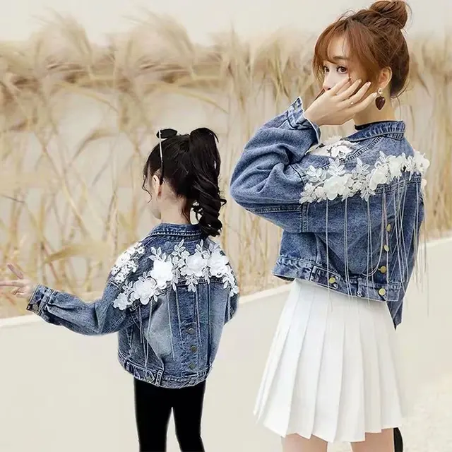 Family matching outfit Kids Denim Jackets Ripped Jeans outerwear & coats Fashion mother & daughter Flower Jackets Spring Autumn-animated-img
