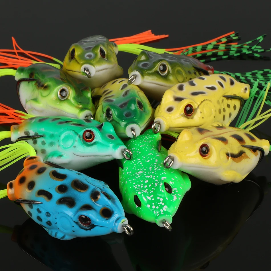 Frog Fishing Lures Propeller Frog Bait 3D Eyes Realistic Body Pattern  Popping Frog Lures For Bass Fishing Weedless Hollow Body