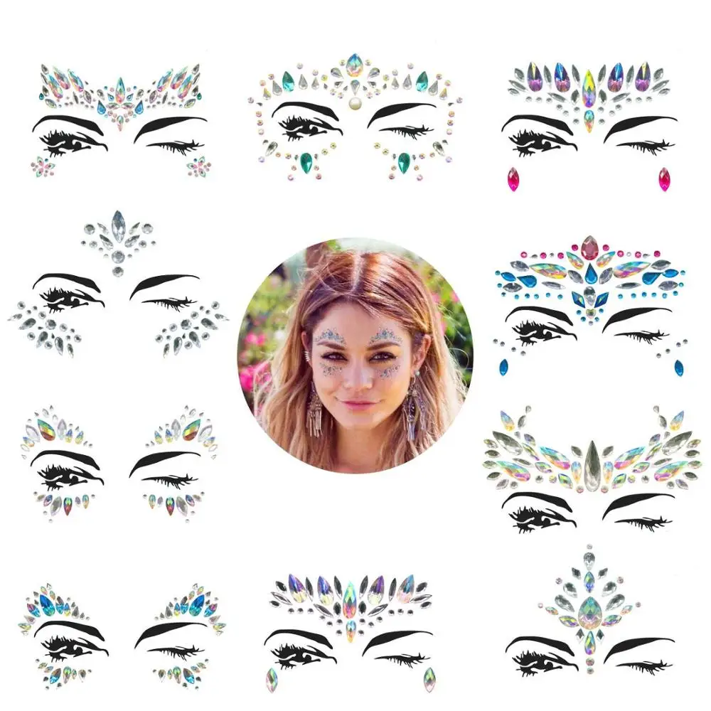 Face Gems Rhinestone Temporary Tattoo Jewels Festival Party Body Eyes  Glitter Stickers Flash Mermaid Temporary Tattoos Sticker