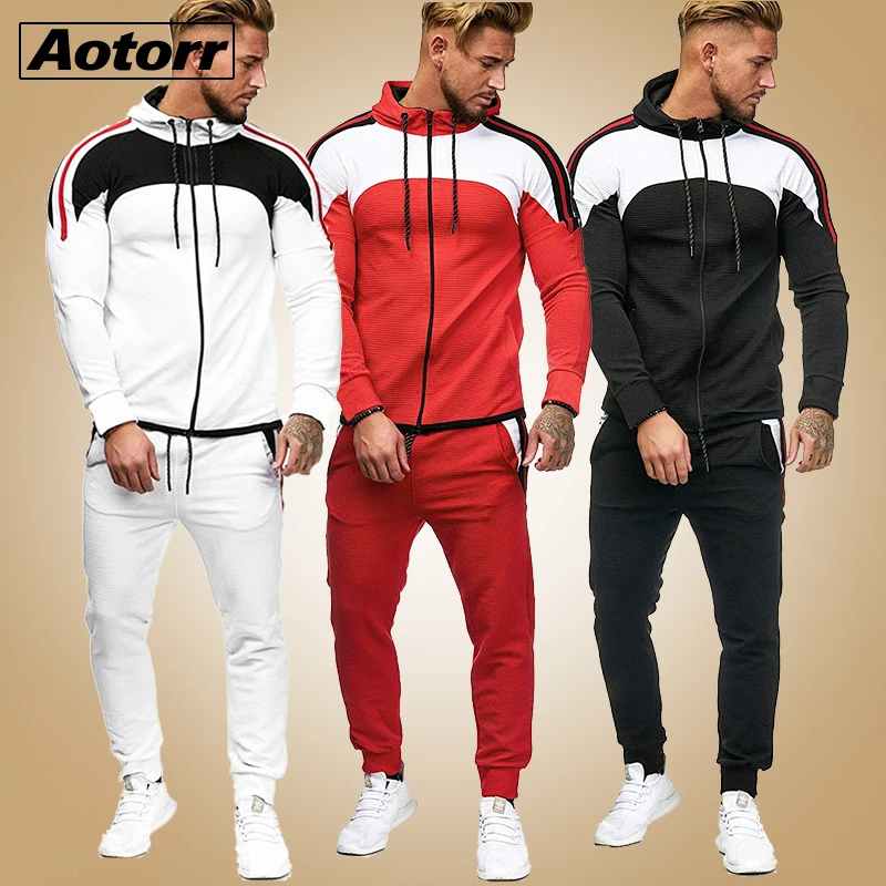 Mens Casual Stitching Tracksuit Long 