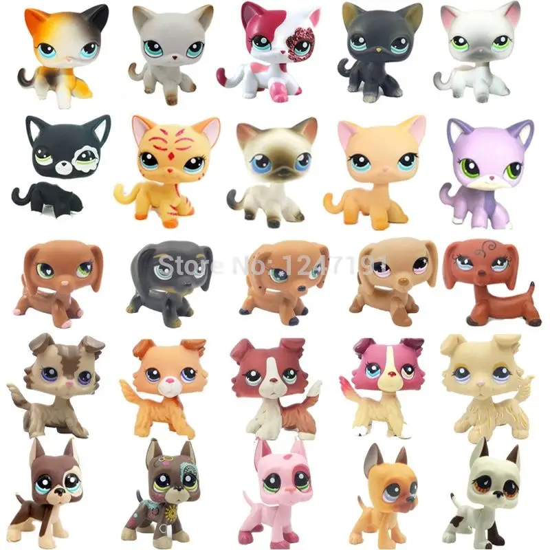 LPS CAT Rare Littlest pet shop bobble head toys standing red short hair cat brown dog Dachshund collie spaniel Great Dane-animated-img