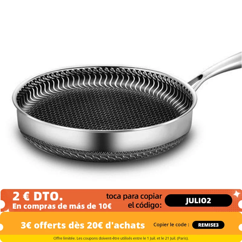 Frying Pan 304 Stainless Steel Wok Non-stick Pan Double-side Honeycomb Without Oil Fried Steak Pot General Uncoated Pan No Lid