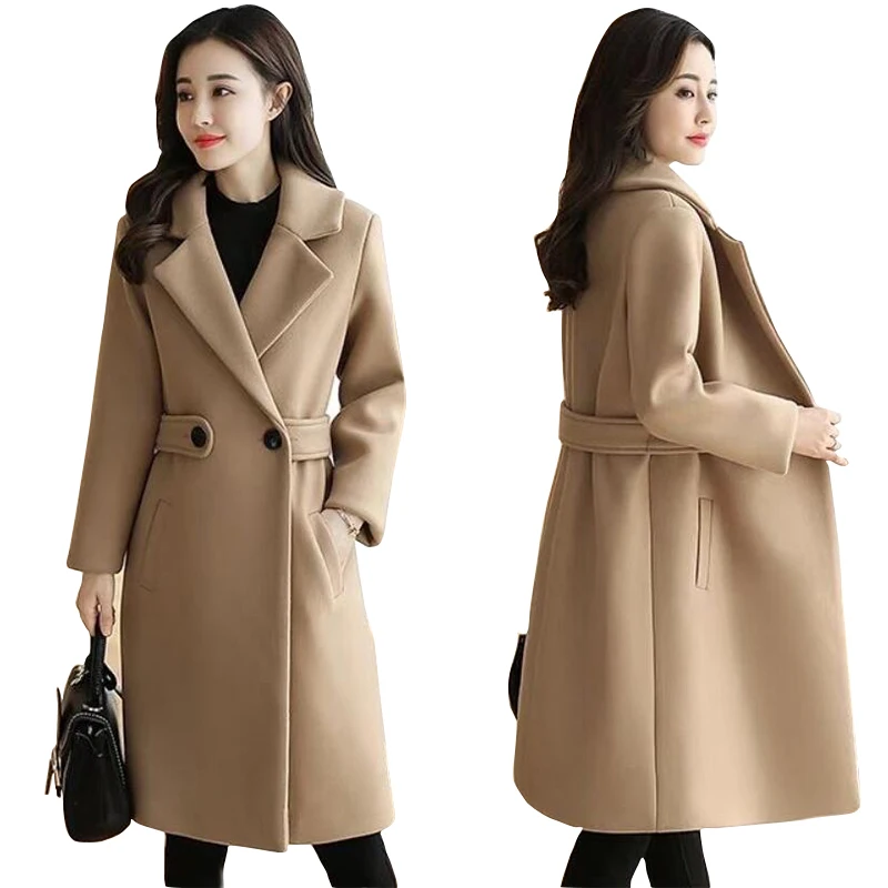2022 Winter Clothes Wool Coat belt slim 