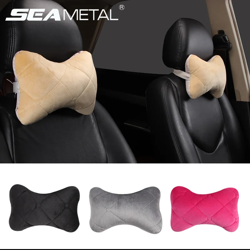 SEAMETAL Car Neck Pillow Cotton Seat Headrest Universal Car Neckrest Support Breathable Fabric Cover Relieve Soreness for Travel-animated-img