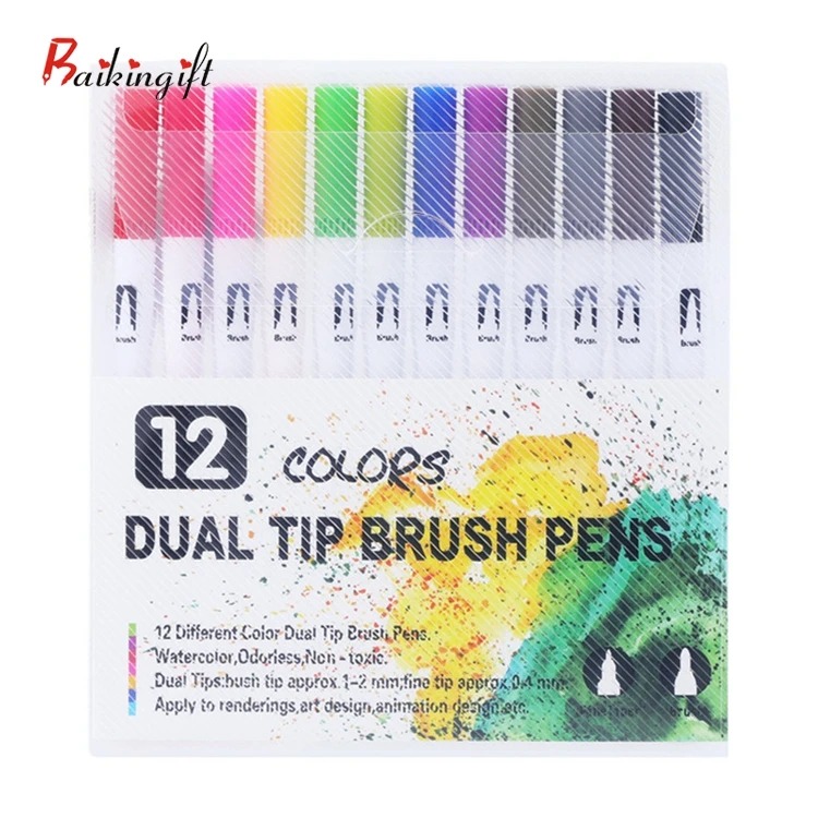 Watercolor Art Markers Brush Pen Dual Tip Fineliner Drawing for