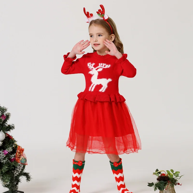 Knitted Sweater christmas Dress Girls 
