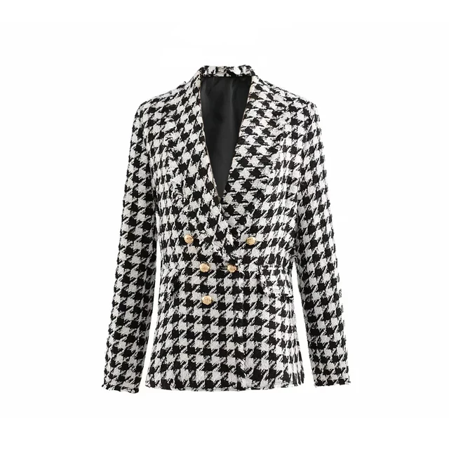 womens black and white tweed coat