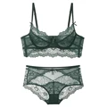Sexy Lingerie Exquisite Embroidery Floral Ultra-thin Sexy Large Size  Lingerie Ladies Lace Transparent Underwear Bra Set S-4XL