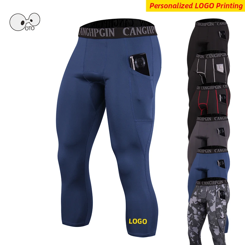 Men Sport 3/4 Running Pants with Mobile Pocket Capris Running