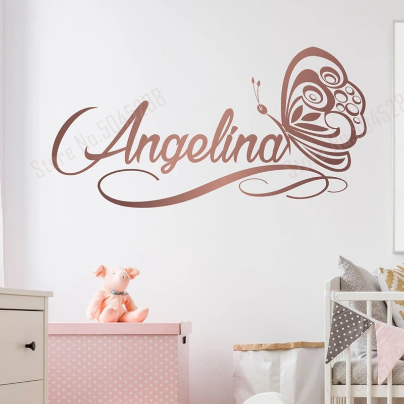 Posh Personality Script Name With Butterfly Wall Sticker Nursery Girls Decal Bespoke Custom Made Vinyl Adhesive DIY Decor Z634-animated-img