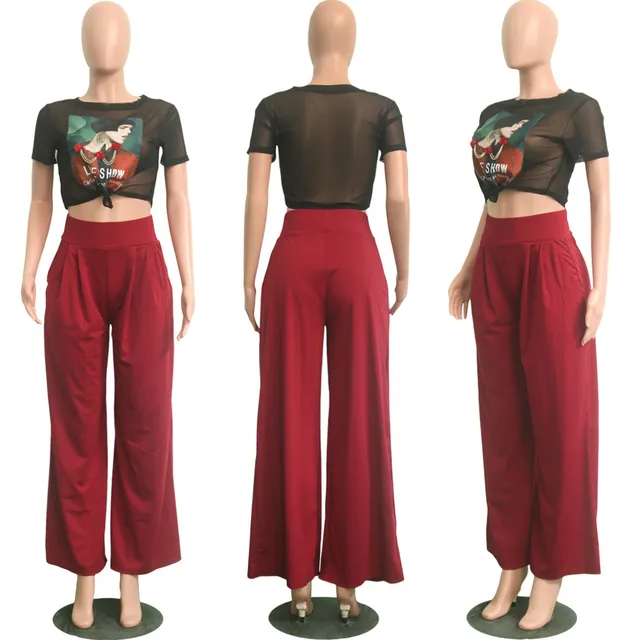 Cumpără Fundul  Women Casual Loose Palazzo Pants Autumn High Waisted Wide  Leg Trousers Pleated Long Culottes Pants Elastic Waist Trouser Pockets