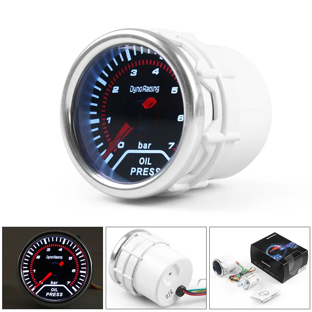 Dynoracing Car 2"52mm Oil pressure gauge 0-7bar With Sensor Smoke Lens Oil Press Gauge Car meter TT101949-animated-img