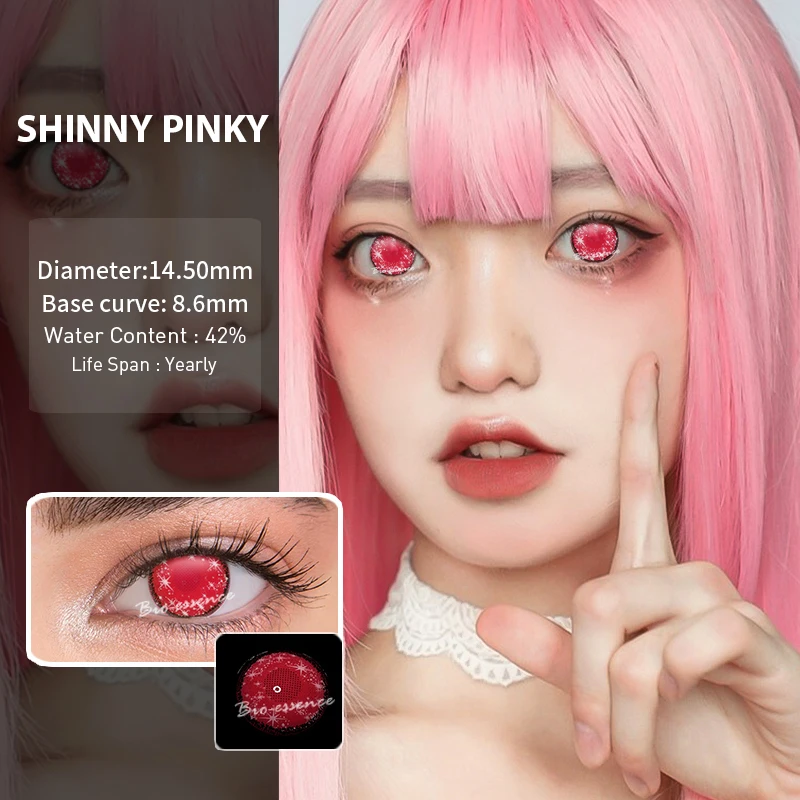 Comprar Saúde | Bio-essence 2Pcs/Pairs Contact Lenses Anime Lentillas Rojas  Cosplay Cosmetics For Eyes Lenses For Eyes Colored Pink Lens Belleza