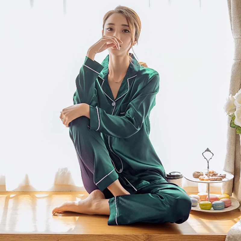 Womens Silk Satin Pajamas Pyjamas Set 