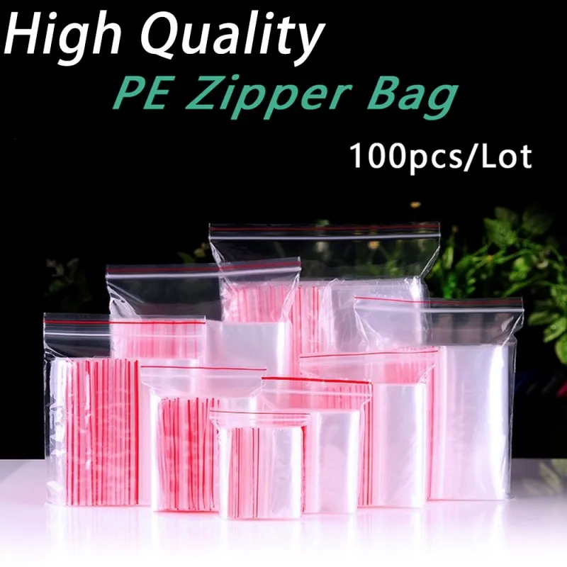 100pcs Clear Plastic Mini Ziplock Bag Transparent Jewelry Crystal