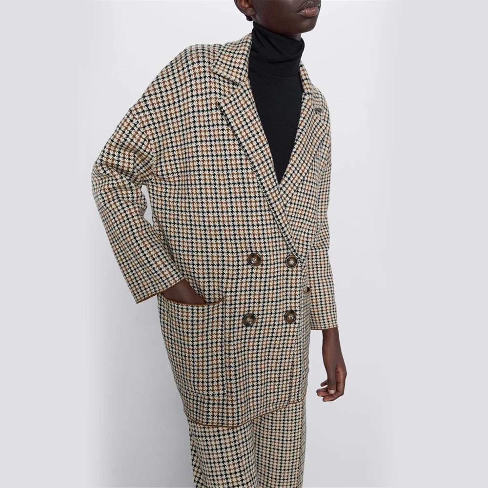 2020 Za Knit Houndstooth Lattice Blazer 
