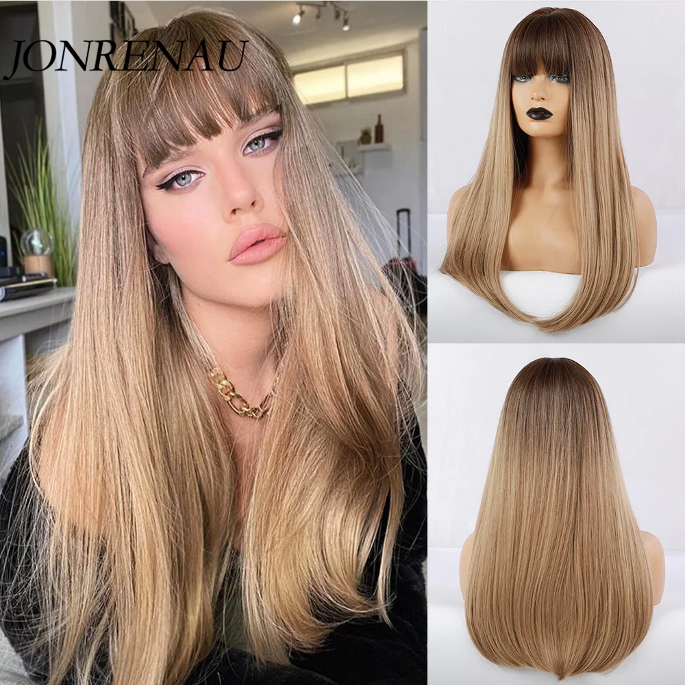 medium blonde wig with bangs