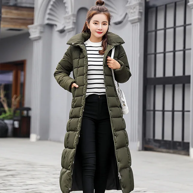 ladies long down coat with hood