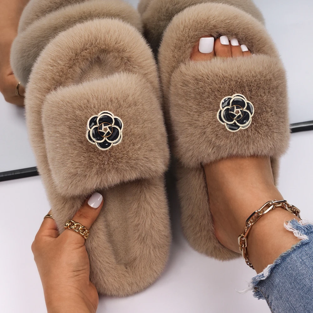 faux fur sandals