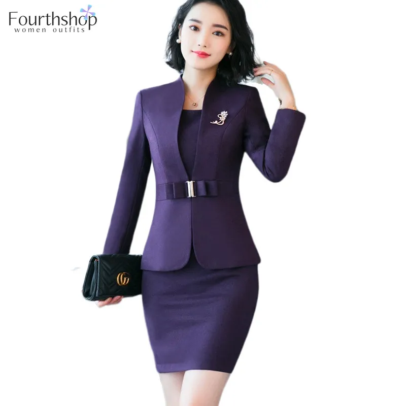 Office Lady Dress Suits Female Business Work 2 Piece Dress And Blazer Set Women Formal Jacket 