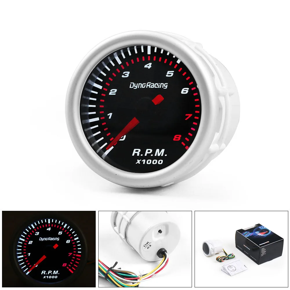 Dynoracing 2" 52mm Universal 12V LED Smoke Len 8~16V Tachometer Gauge Meter Tachometer Gauge TT101316-animated-img