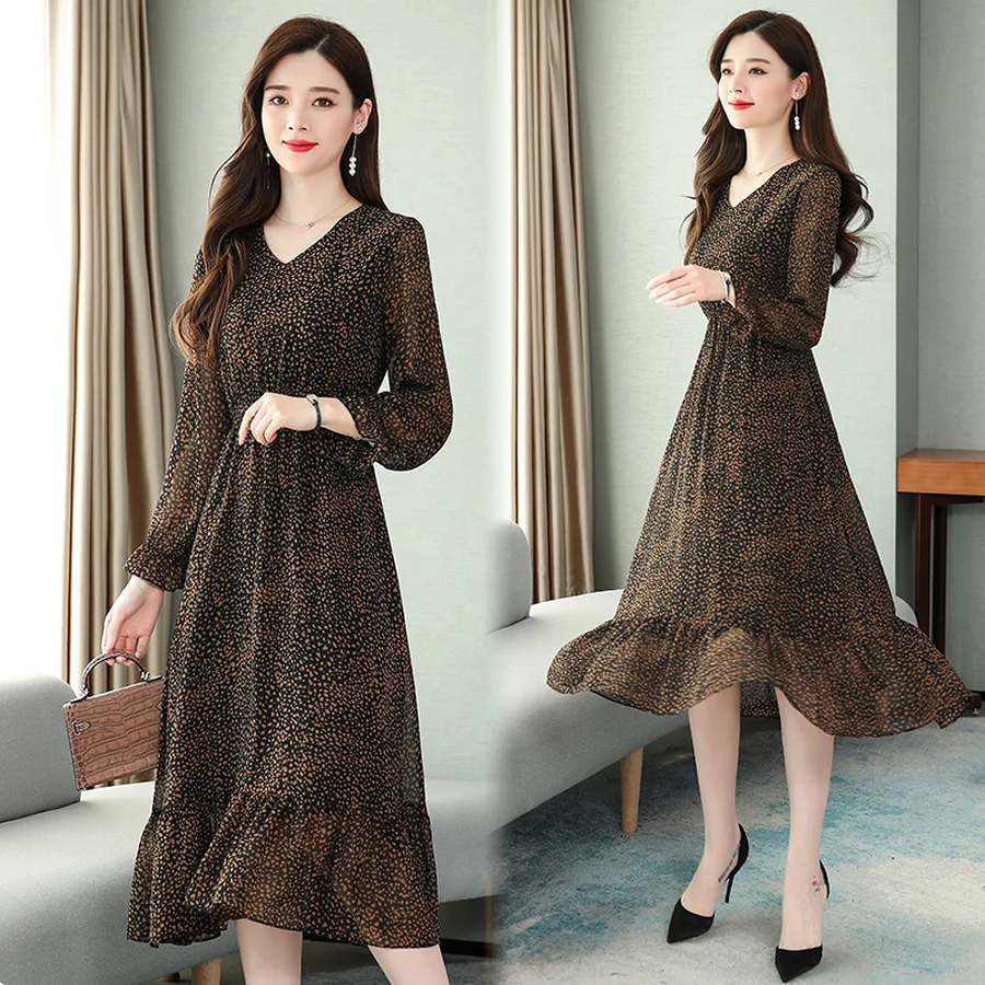 2022 Vintage Female Casual Chiffon Midi 
