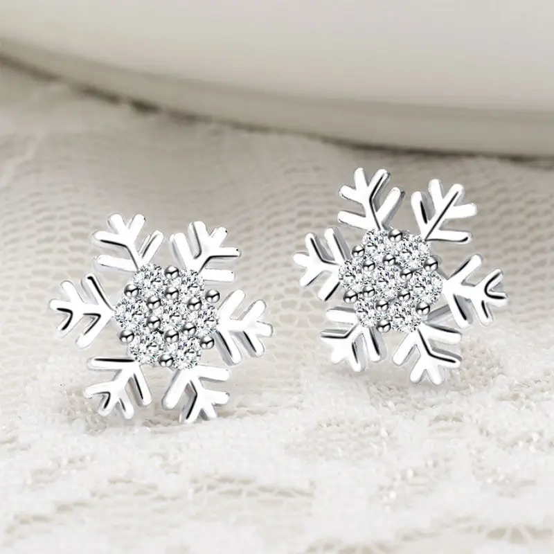 Crystal Zircon Snowflake Stud Earrings For Women Shiny Rhinestone Charm Earring Girls Christmas New Year Birthday Jewelry Gifts-animated-img