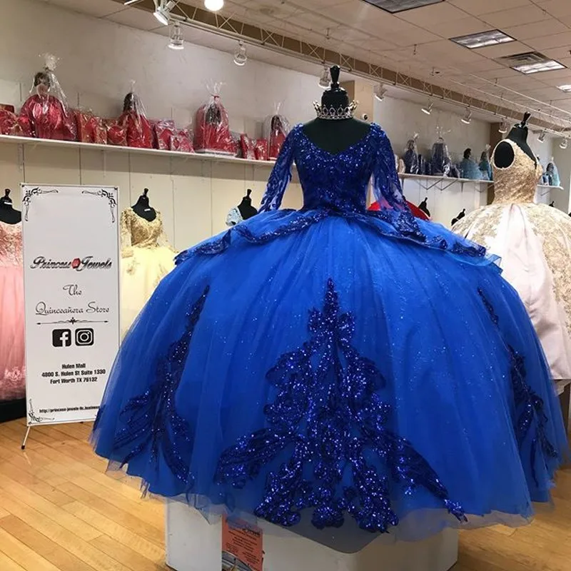 2022 Royal Blue Sequins Quinceanera 