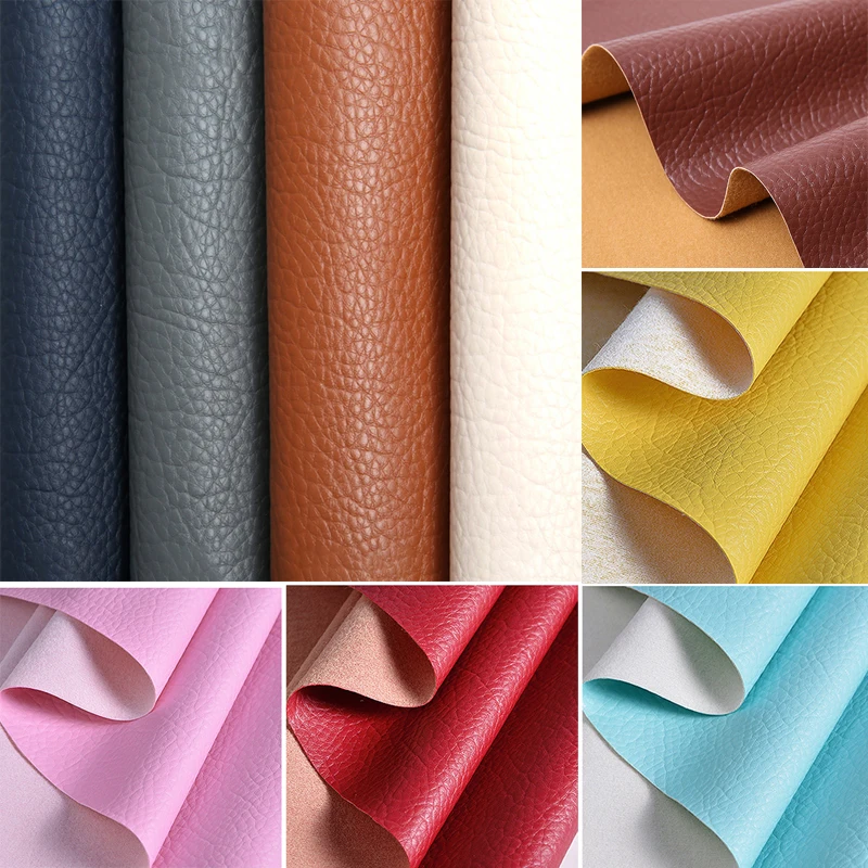 Litchi PU Leatherette Faux Synthetic Leather Fabric For Sewing Bow Bag Brooches Sofa Car DIY Hademade Material Sheets-animated-img