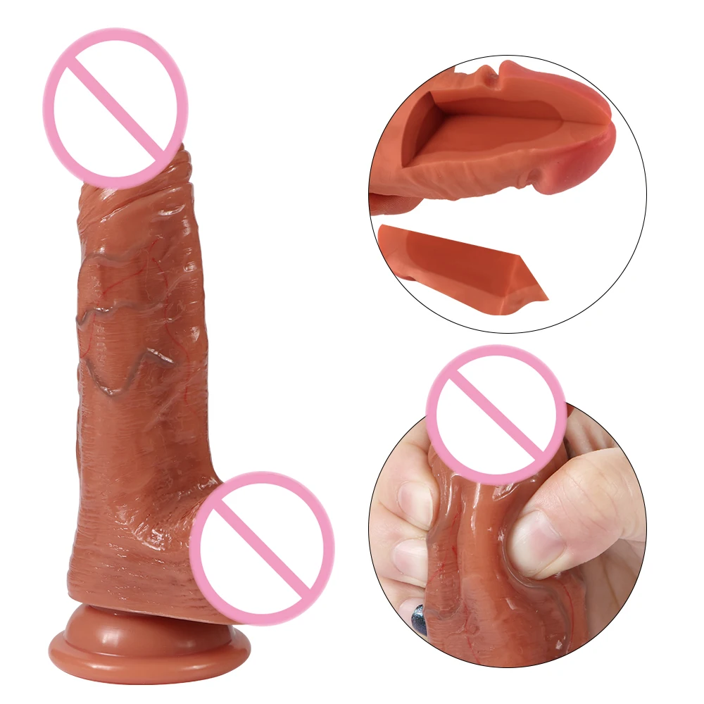 Купить Секс товары | 20cm Skin feeling Realistic Silicone Dildos Dual  Layered Soft Penis Super Huge Big Dildo With Suction Cup Sex Toys for Woman