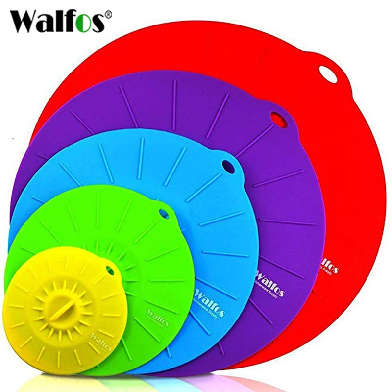 WALFOS Set of 5 Silicone Microwave  Bowl Cover Cooking Pot Pan Lid Cover-Silicone Food Wrap Cooking Tools Kitchen Utensil-animated-img