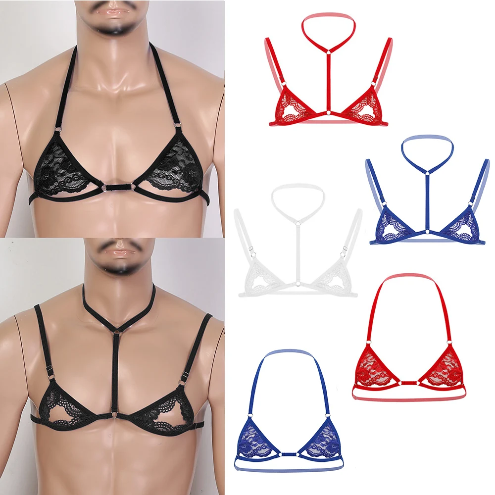 Купить Экзотическая одежда | Men Erotic Sissy Lingerie Sheer Lace Bra Tops  Male Crossdressing Gay Sexy Porno Underwear Adjustable Spaghetti Straps  Bralette