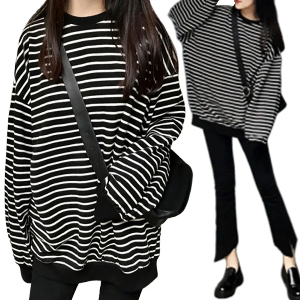 Black White Stripes Hoodie Extra Long 
