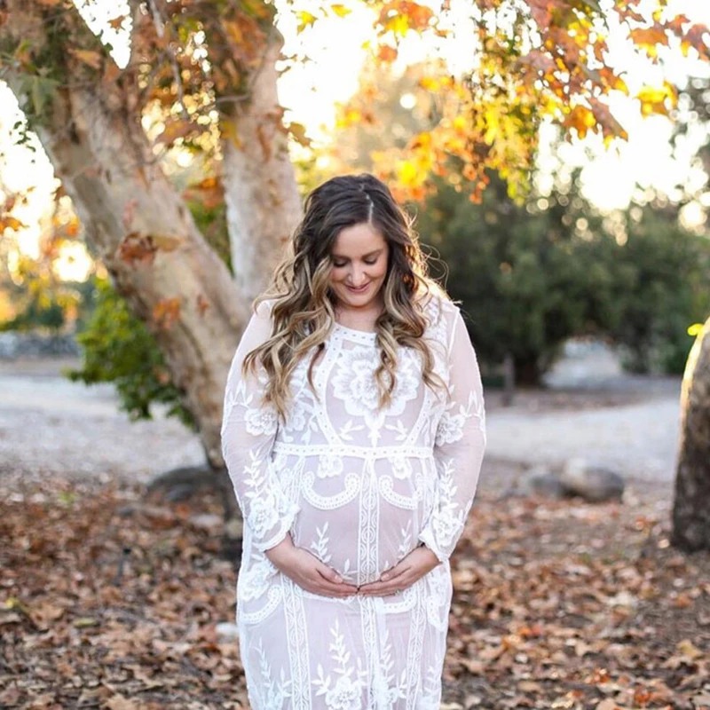 long sleeve white lace maternity dress