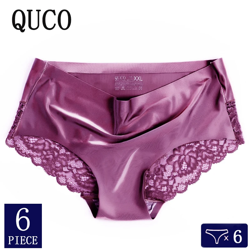 6pcs/lot QUCO brand women underwear Ice silk seamless lace briefs sexy  lingerie Women's panties