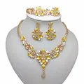 Kingdom Ma New Trendy Elegant Tricolor Necklace Earrings Bracelet Ring Dubai Gold Jewelry Sets for Women Party Accessories
