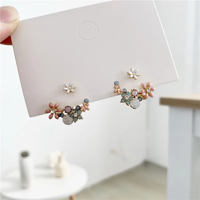 New Korean Hot Fashion Jewelry Fresh Cute Hook Drop Oil Flower Stud Earrings Crystal Earring For Women Party Jewelry Gift-animated-img