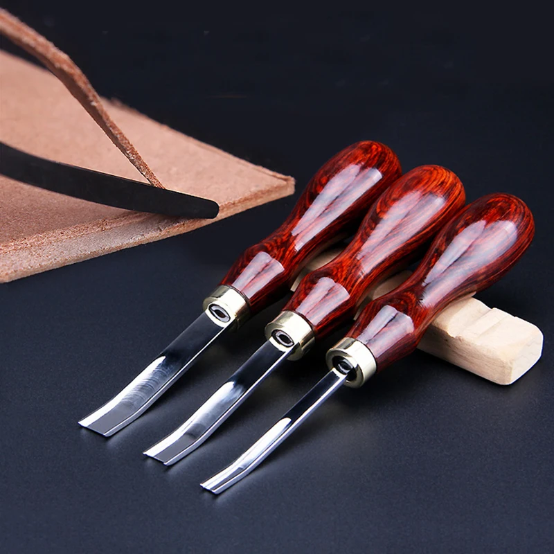 KRABALL 1PCS 0.6-2.25 MM Leather Edge Bevelers Wide Mouth Skiving Tool with  Wooden Handle for DIY Leather Craft Professional