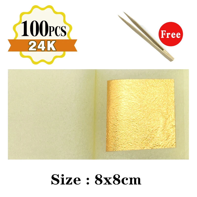 100PCS 24K Gold Leaf Edible Gold Foil Sheets for Food Cake Decoration Arts  Paper