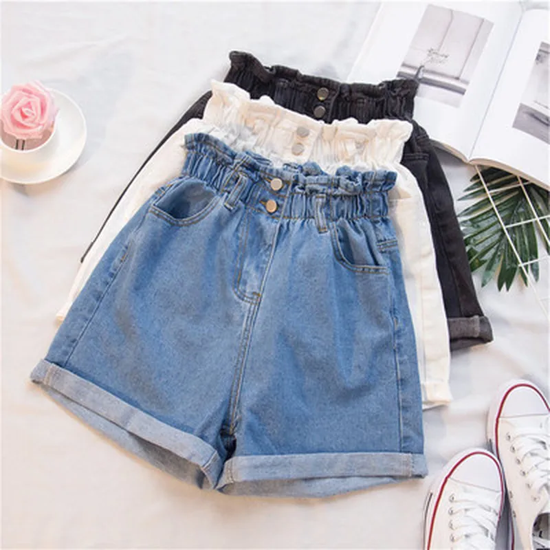 High Waisted Shorts Elastic Waist Jeans 