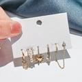 ANENJERY 6 pieces/set 925 Sterling Silver Heart Palm Chain Hoop Earrings Set Luxury Pearl Zircon Geometric Earrings Wholesale preview-5