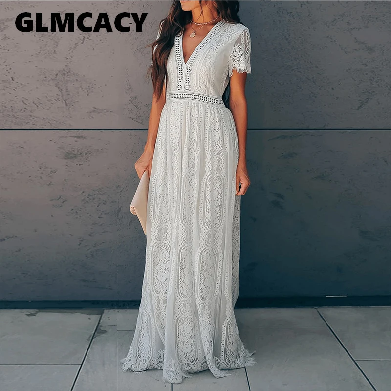 Women Sexy Dress Short Sleeve V Neck 