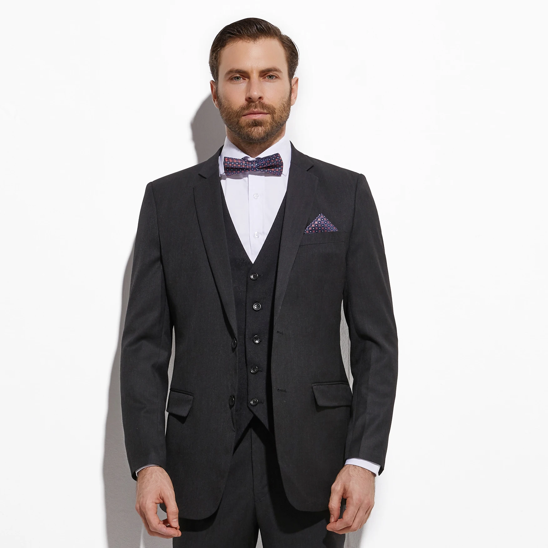 groom dark grey suit