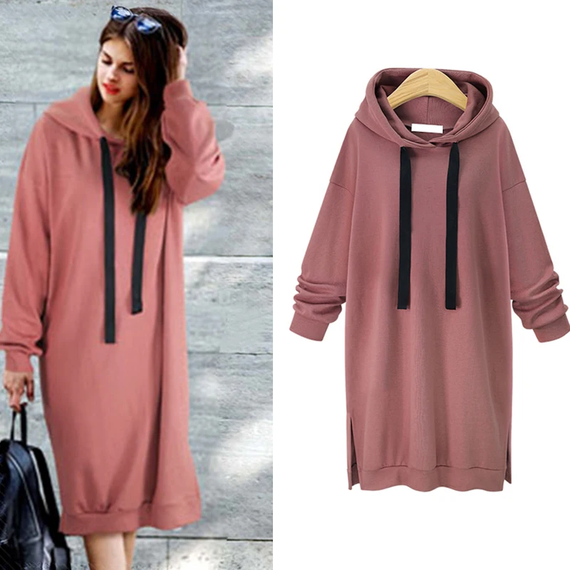 2019 Plain Hooded Sweatshirt Dress Side 