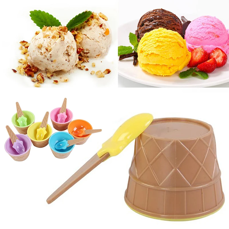1 PC Hot Sale Candy Color Ice Cream Reusable Bowls Spoon Wonderful Gift For Children Dessert Ice Cream Bowls Ice Cream Cup TSLM1