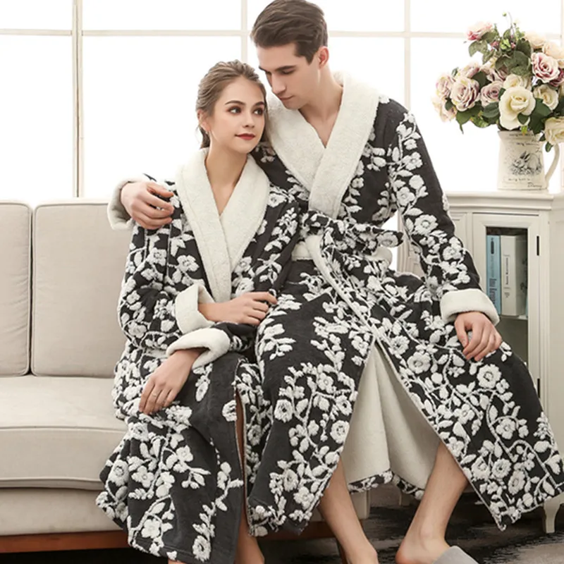 Thicken Flannel Long Robe Kimono Bath 