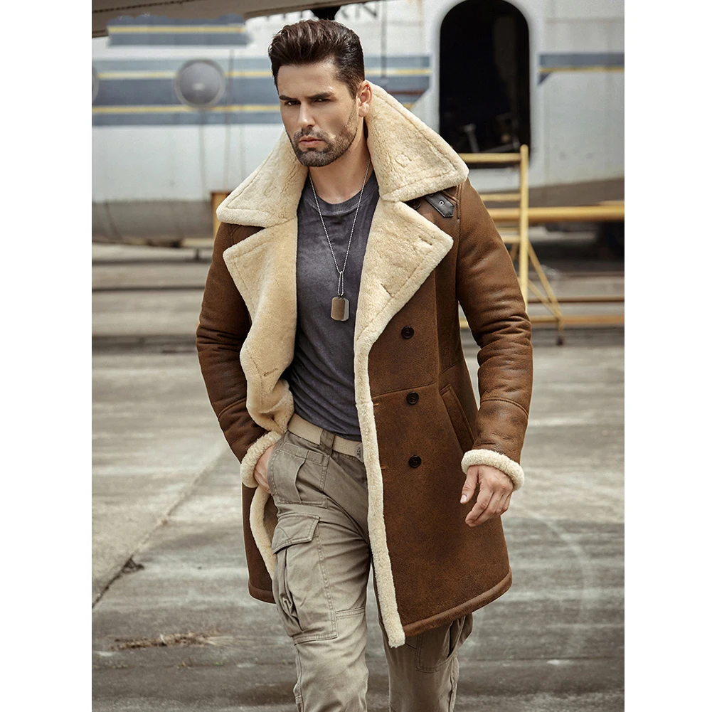 long brown shearling trench coat